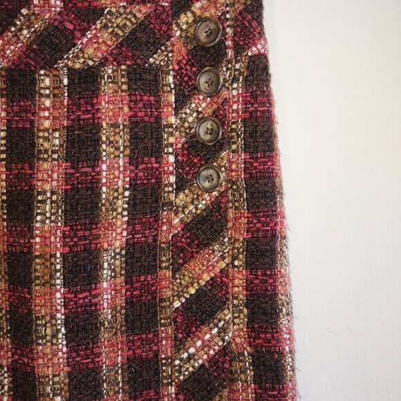 LOFT Chocolate Brown Plaid Wool Mini Skirt Collegiate Schoolgirl Preppy  Size 2 - Picture 7 of 9